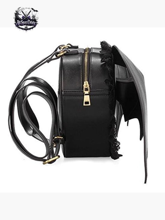 Gothic Bat Heart Wings Backpack PU Leather Lace Daypack Travel Bag